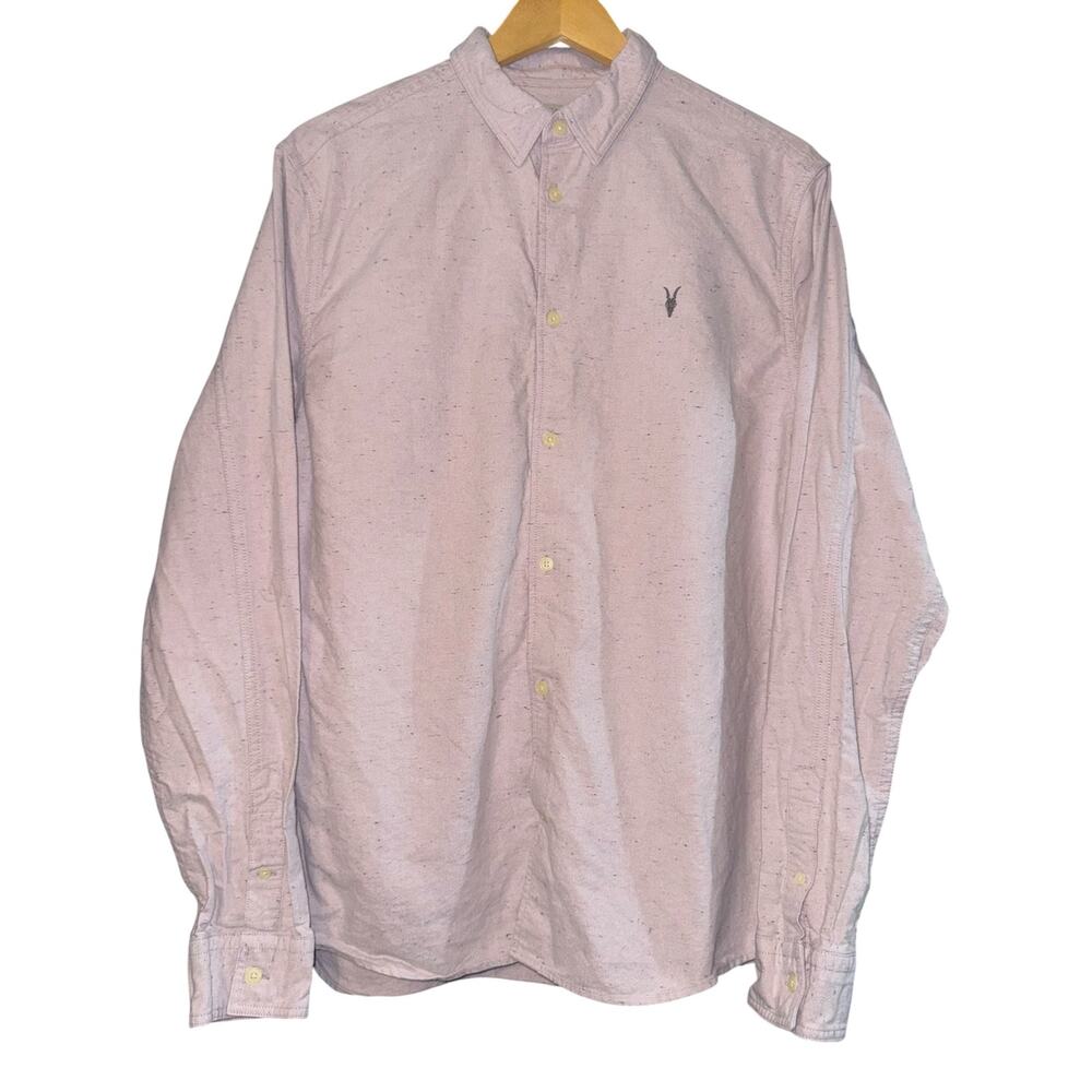 AllSaints Organic Cotton Blend Long Sleeve Button Up Shirt Med Pink Old Money